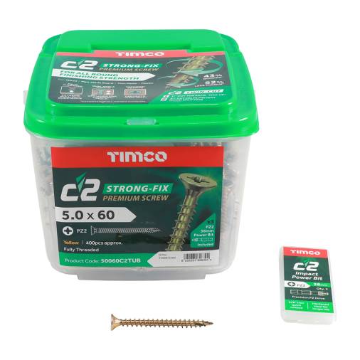 Timco 5.0 x 60 C2 WoodScrews 400/Tub Image 1