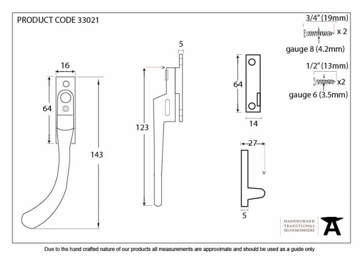 Beeswax Night-Vent Locking Peardrop Fastener - LH Image 3