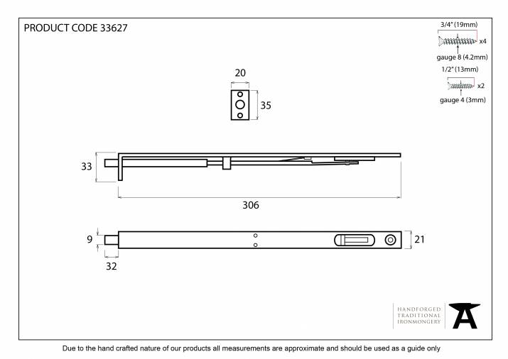 Pewter 12'' Flush/Slide Door Bolt Image 2