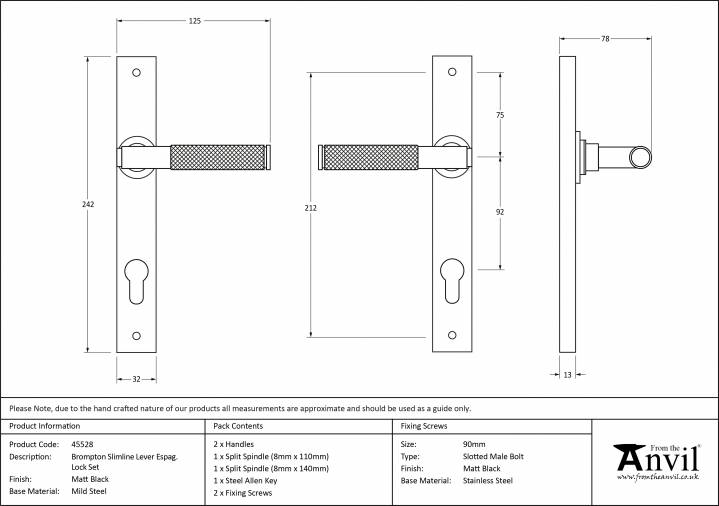 Matt Black Brompton Slimline Lever Espag. Lock Set Image 8