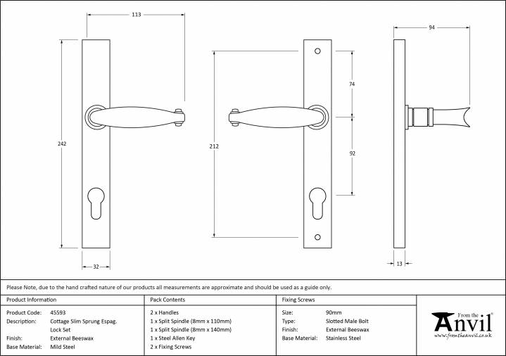 External Beeswax Cottage Slimline Lever Espag. Lock Set Image 9