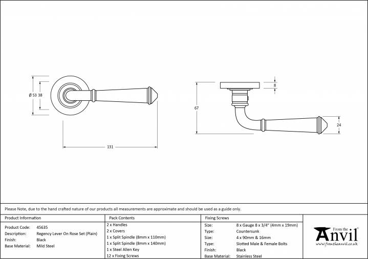 Black Regency Lever on Rose Set (Plain Rose) Image 3