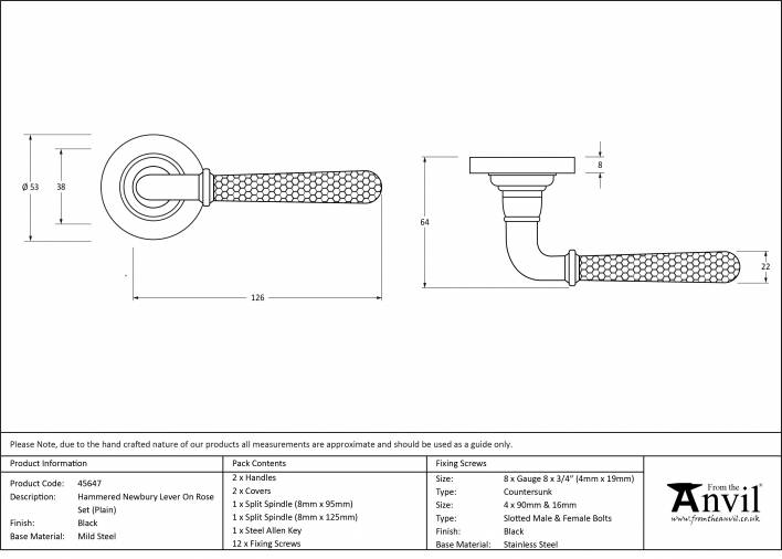 Black Hammered Newbury Lever on Rose Set (Plain Rose) Image 4