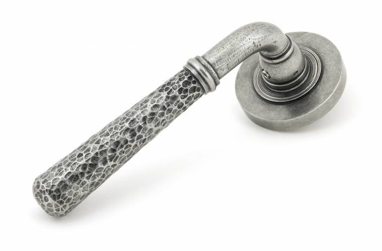 Pewter Hammered Newbury Lever on Rose Set (Plain Rose) Image 1