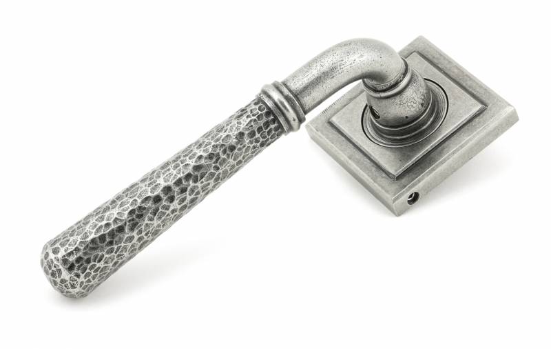 Pewter Hammered Newbury Lever on Rose Set (Square Rose) Image 1