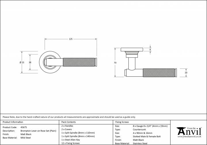 Matt Black Brompton Lever on Rose Set (Plain Rose) Image 4