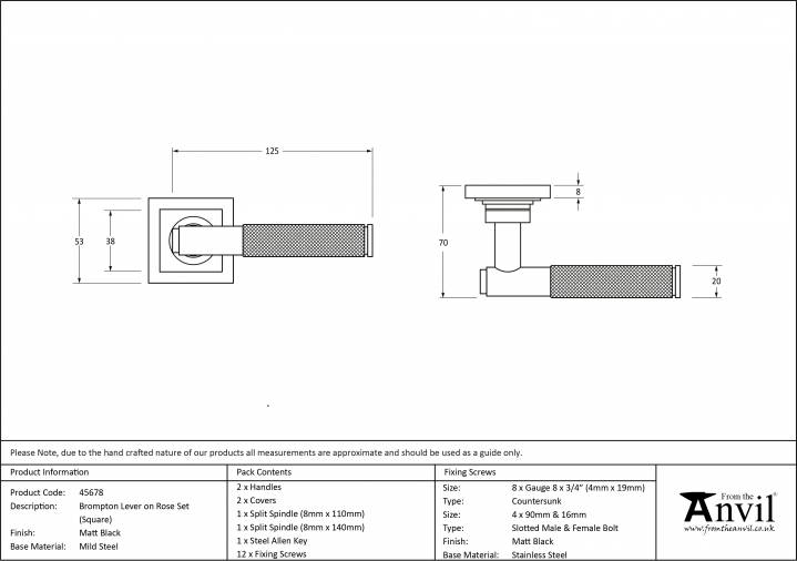 Matt Black Brompton Lever on Rose Set (Square Rose) Image 5