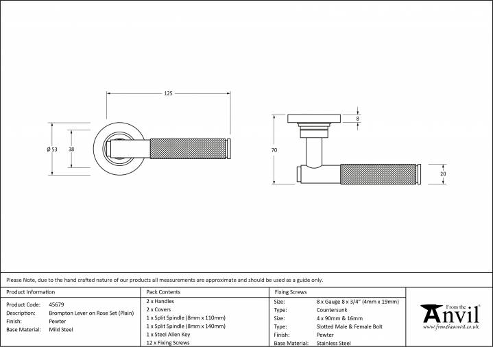 Pewter Brompton Lever on Rose Set (Plain Rose) Image 3