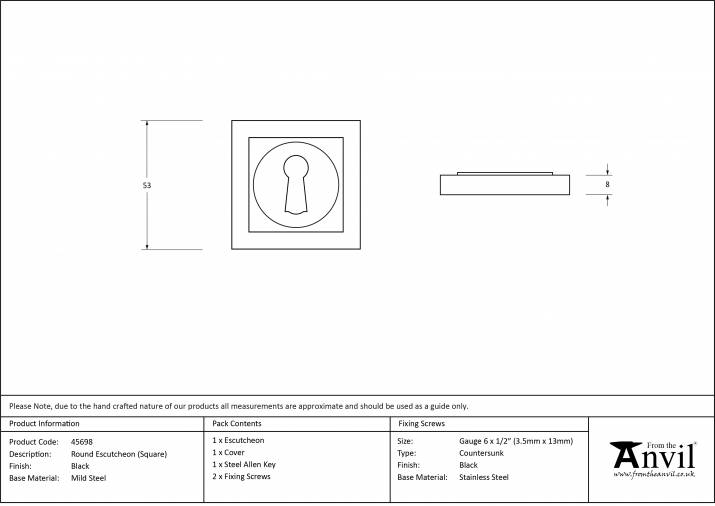 Black Round Escutcheon (Square Rose) Image 7