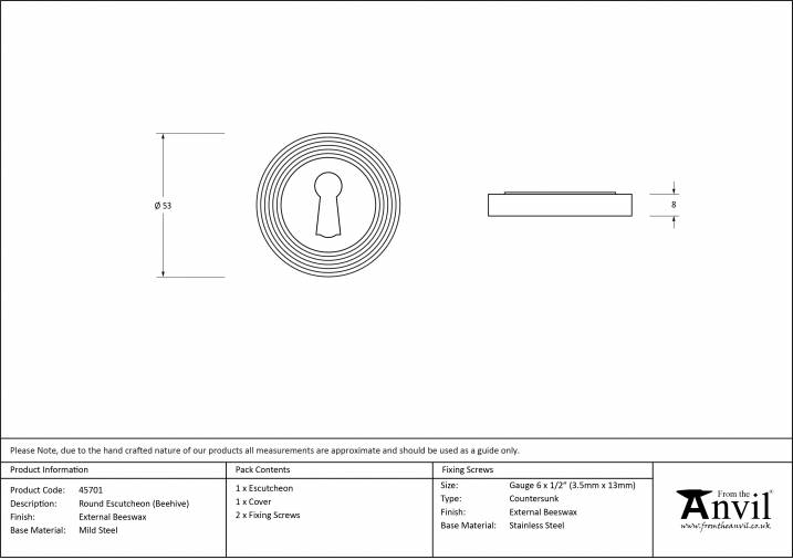 External Beeswax Round Escutcheon (Beehive Rose) Image 6