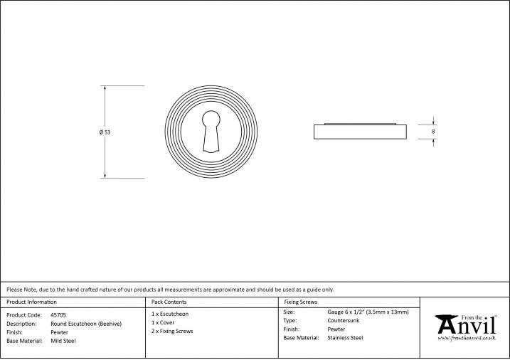 Pewter Round Escutcheon (Beehive Rose) Image 6