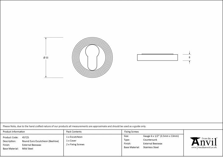 External Beeswax Round Euro Escutcheon (Beehive Rose) Image 6