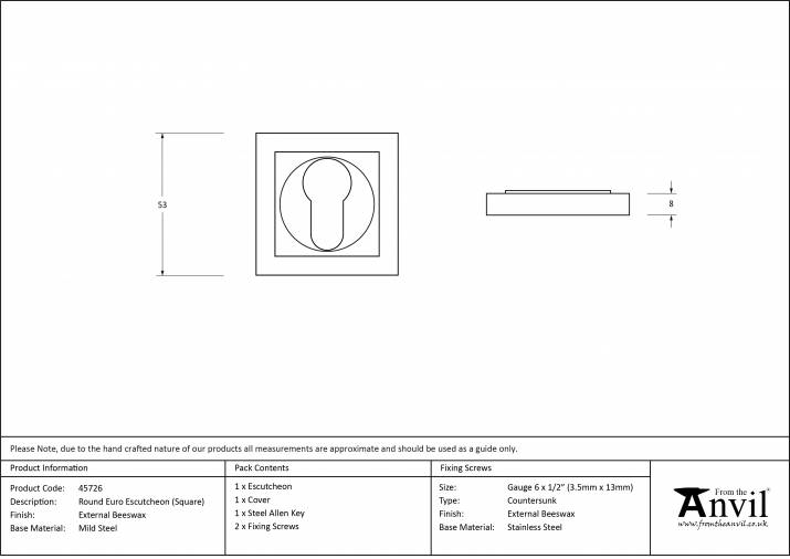 External Beeswax Round Euro Escutcheon (Square Rose) Image 7