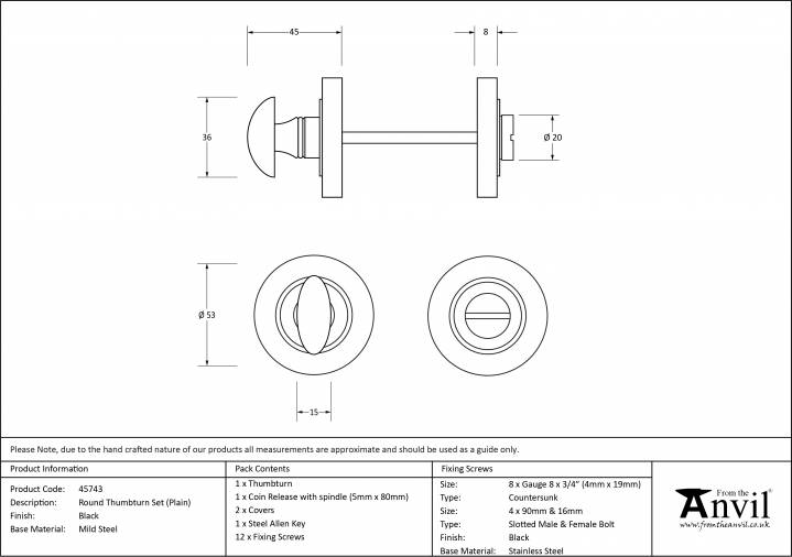 Black Round Thumbturn Set (Plain Rose) Image 6