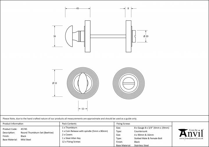 Black Round Thumbturn Set (Beehive Rose) Image 6