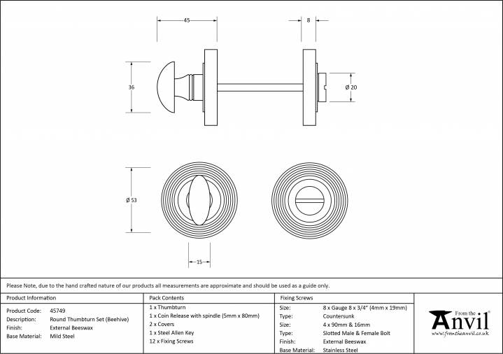 External Beeswax Round Thumbturn Set (Beehive Rose) Image 6