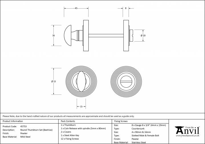 Pewter Round Thumbturn Set (Beehive Rose) Image 6