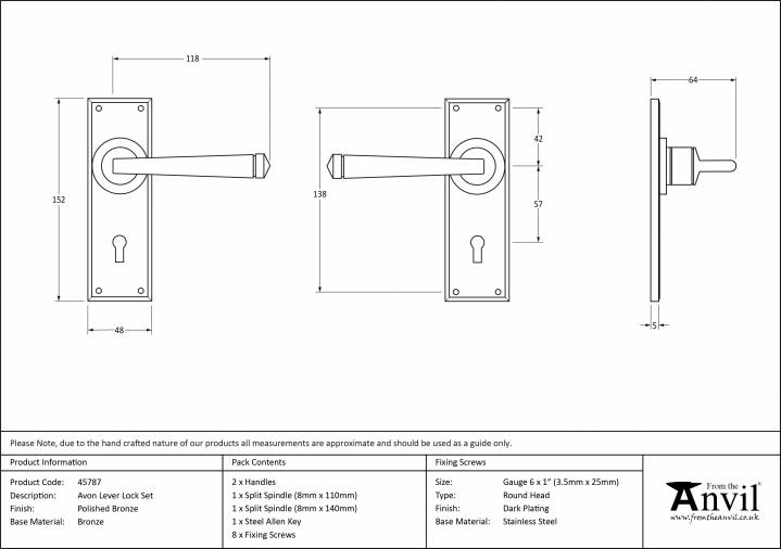 Polished Bronze Avon Lever Lock Set Image 4