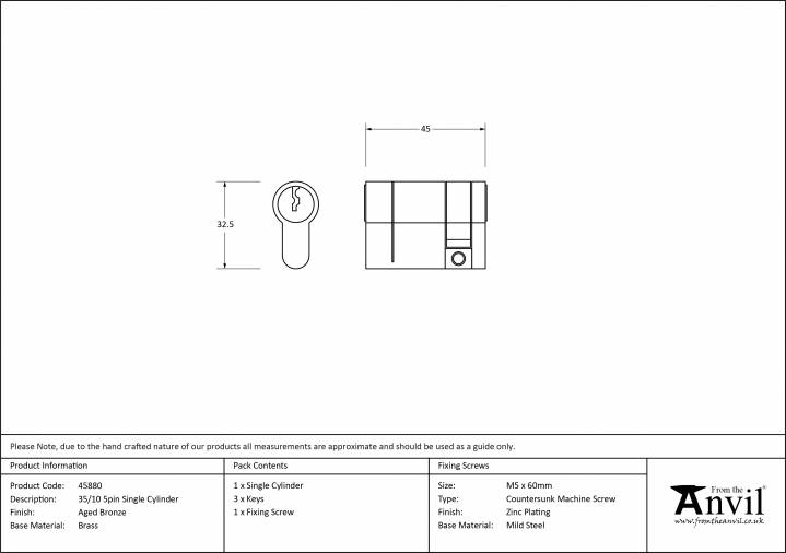 Aged Bronze 35/10 5pin Single Cylinder Image 2