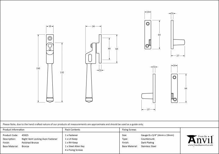 Polished Bronze Night-Vent Locking Avon Fastener Image 6