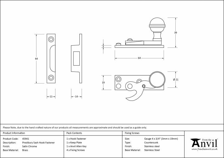 Satin Chrome Prestbury Sash Hook Fastener Image 2