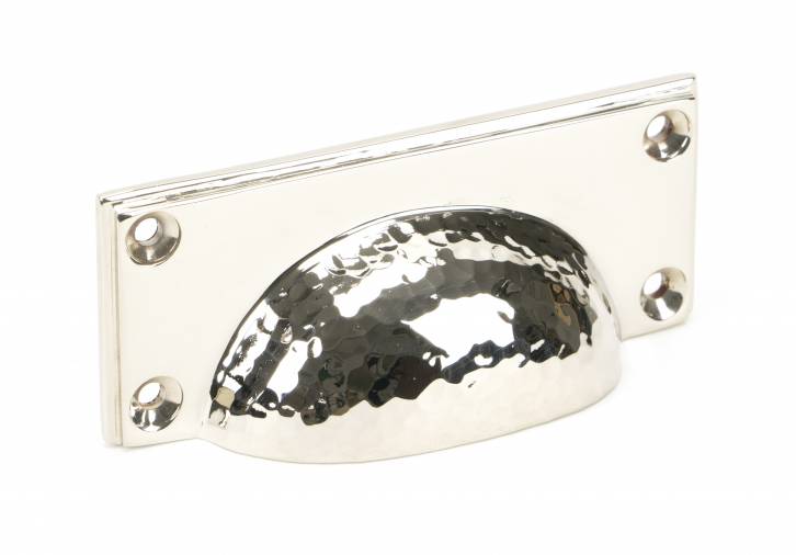 Polished Nickel Hammered Art Deco Drawer Pull Image 1