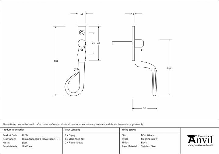 Black 16mm Shepherd's Crook Espag - LH Image 4