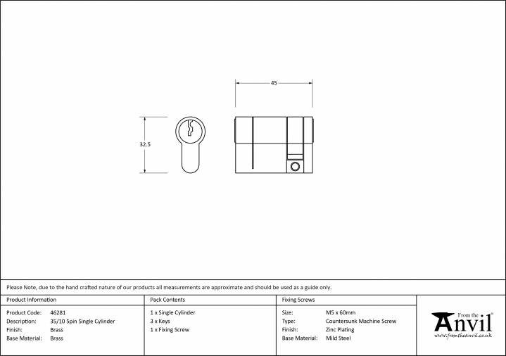 Lacquered Brass 35/10 5pin Single Cylinder Image 2