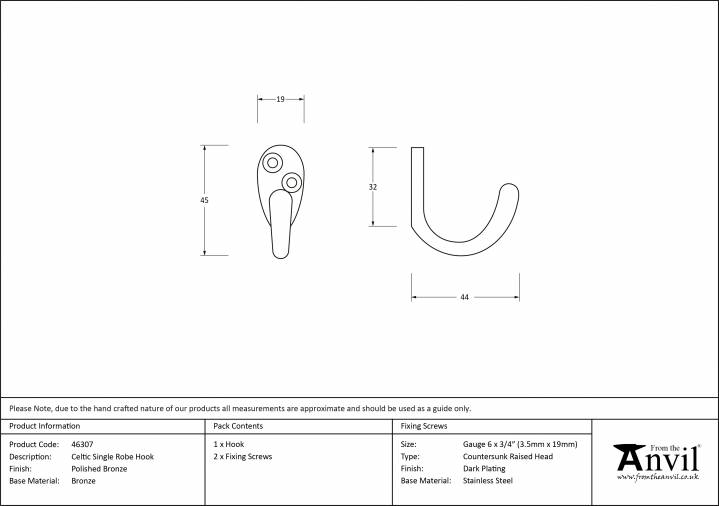 Polished Bronze Celtic Single Robe Hook Image 2