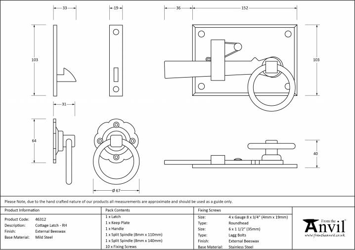 External Beeswax Cottage Latch - RH Image 4