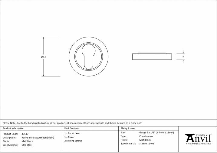 Matt Black Round Euro Escutcheon (Plain Rose) Image 6