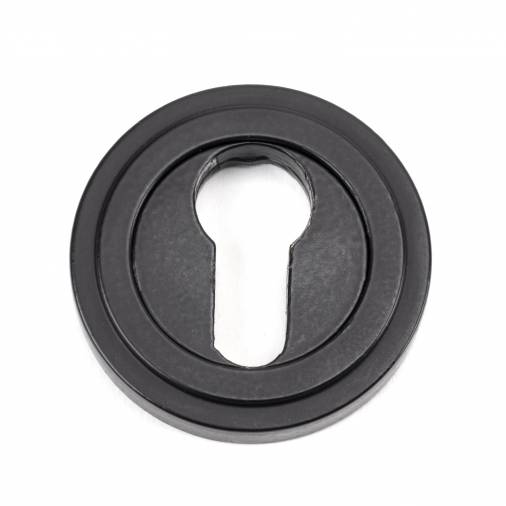 Matt Black Round Euro Escutcheon (Art Deco Rose) Image 1