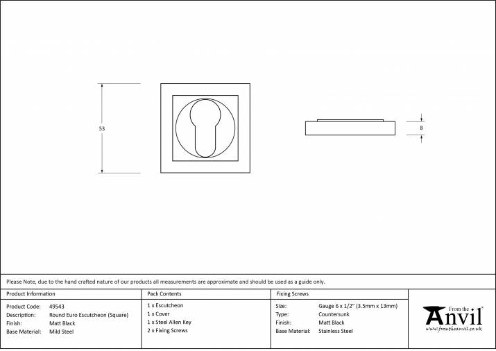 Matt Black Round Euro Escutcheon (Square Rose) Image 7