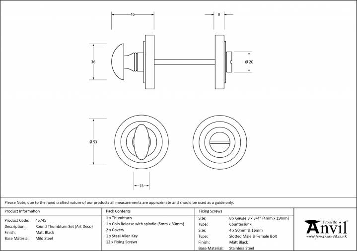 Matt Black Round Thumbturn Set (Art Deco Rose) Image 6