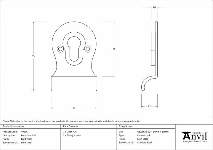 Matt Black Euro Door Pull Image 2