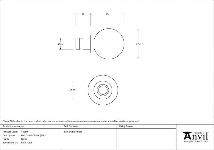 Black Ball Curtain Finial (pair) Image 2