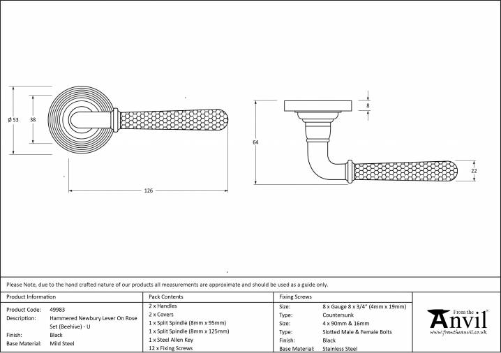 Black Hammered Newbury Lever on Rose Set (Beehive Rose) - Unsprung Image 4