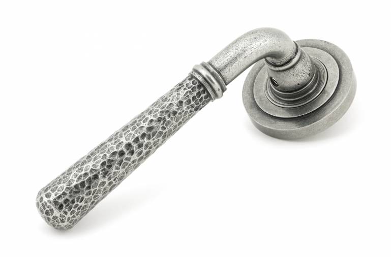 Pewter Hammered Newbury Lever on Rose Set (Art Deco Rose) - Unsprung Image 1