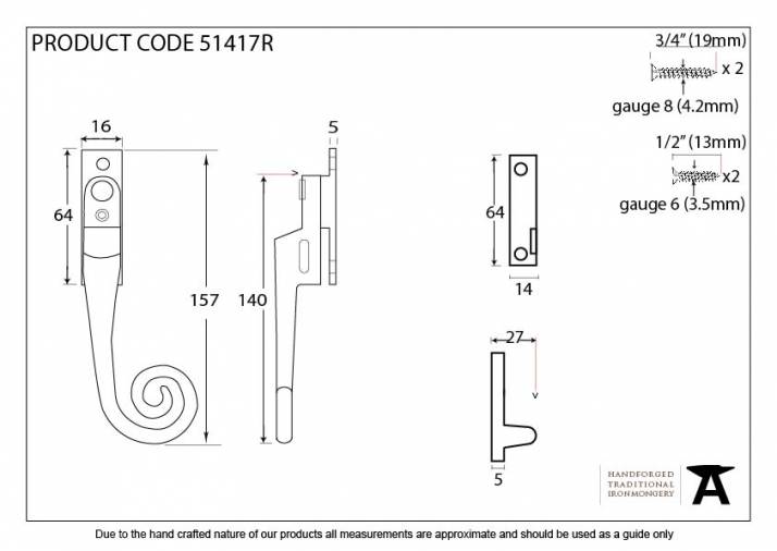 Black Locking Night-Vent Monkeytail Fastener - RH Image 5