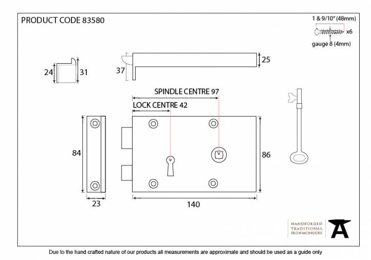 Polished Brass Right Hand Rim Lock - Small Image 2