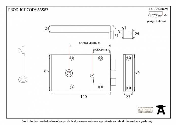 Iron Left Hand Rim Lock - Small Image 5