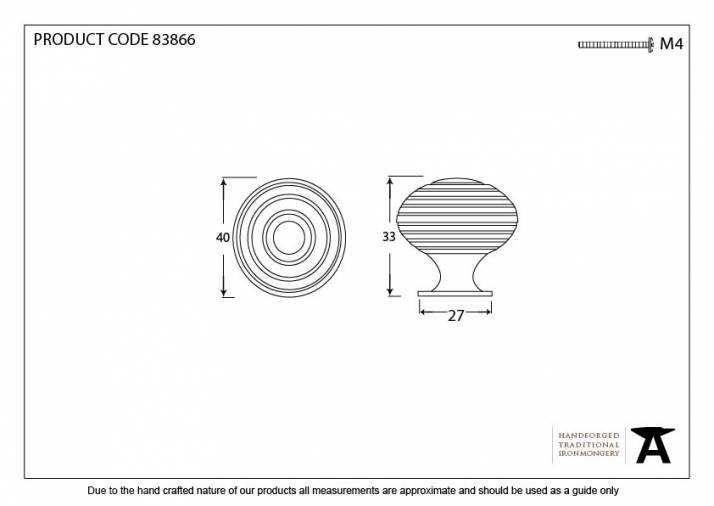 Anvil 83866 Aged Brass Beehive Cabinet Knob 40mm Image 3