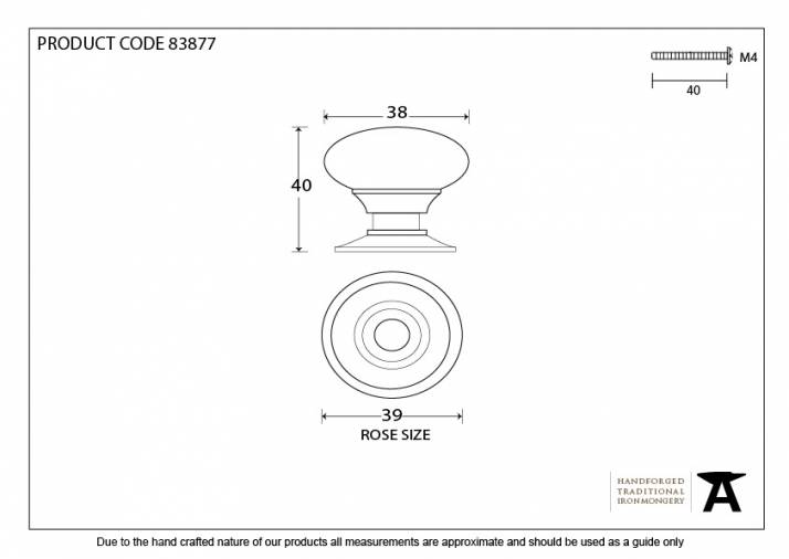 Polished Brass Mushroom Cabinet Knob 38mm Image 3