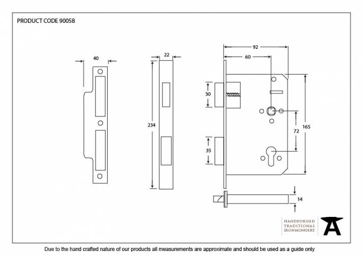 Black 60mm Backset 72mm Centre - Euro Sashlock Image 2