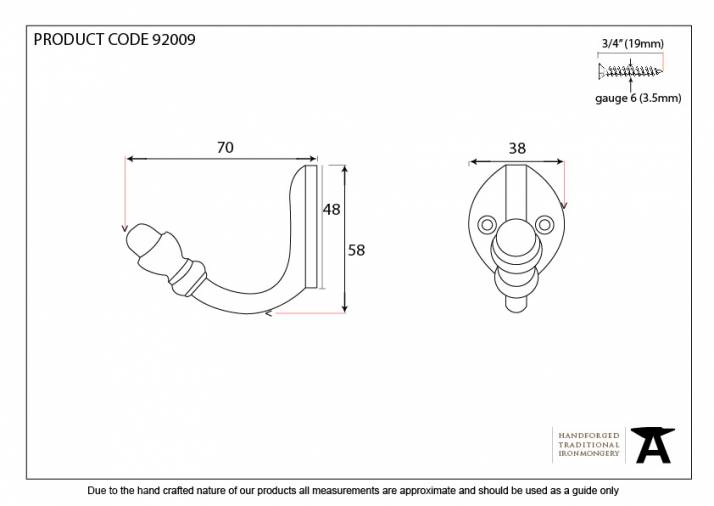 Anvil 92009 Aged Brass Coat Hook Image 2