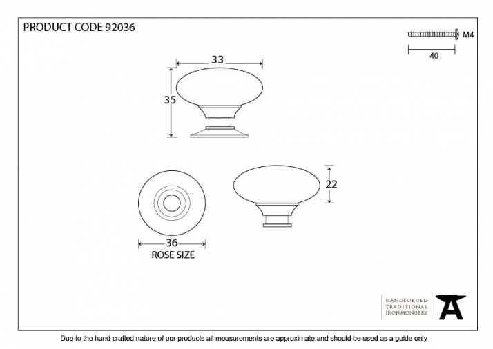 Aged Bronze Oval Cabinet Knob 33mm Image 3