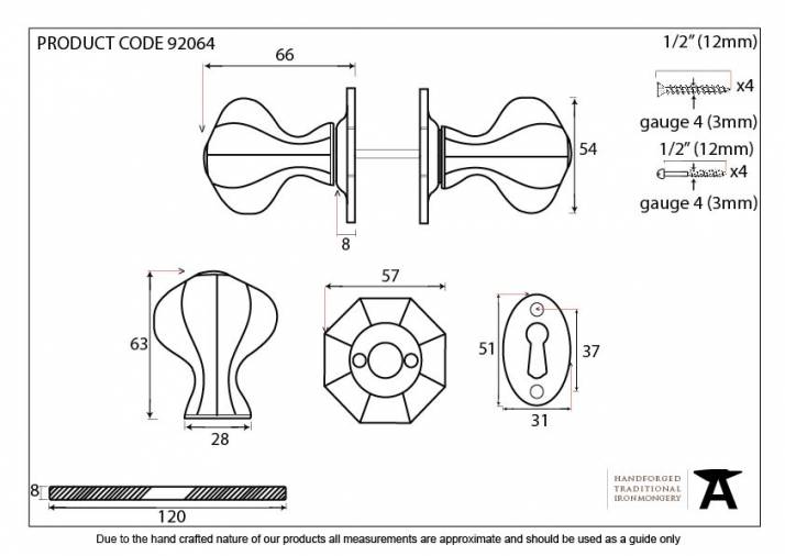 External Beeswax Octagonal Mortice/Rim Knob Set Image 6